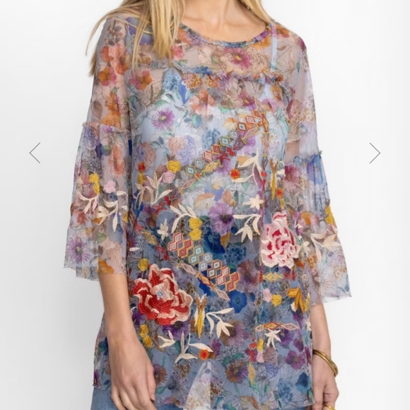 NWT Johnny Wash Flora Dancer Mesh Floral Embroidered Sheer Top Size XS - Picture 3 of 15